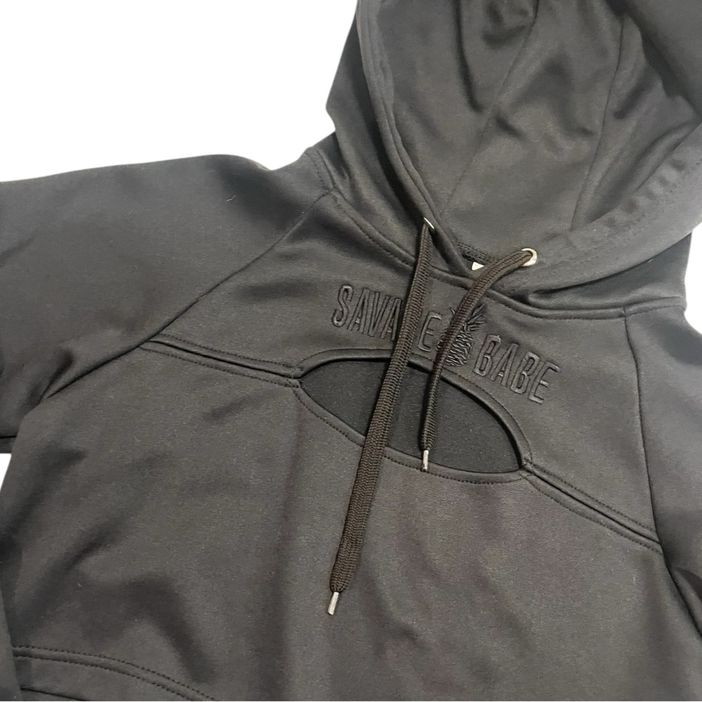 EUC Savage Babe Cropped Peephole Black Hoodie Size S